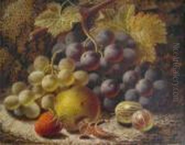 Still Life Of Grapes, Apple, Strawberry And A Gooseberry Oil Painting by Oliver Clare