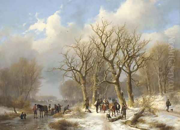 A winter woodland landscape Oil Painting by Johann Bernard Klombeck