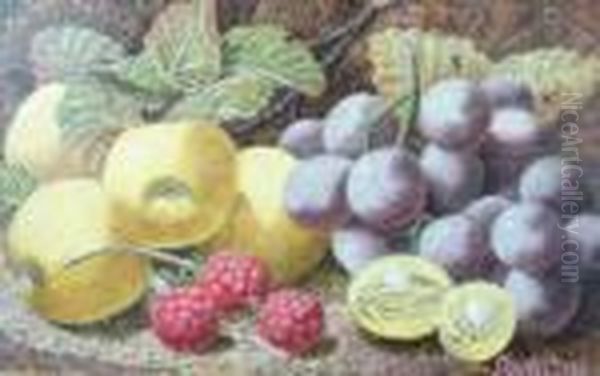 Still Life Of Quince, Grapes, Gooseberries And Raspberries Oil Painting by Oliver Clare