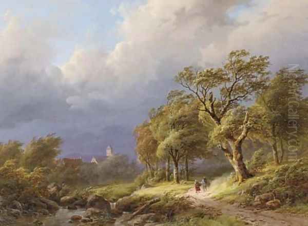 Travellers on a sandy track in a storm Oil Painting by Johann Bernard Klombeck