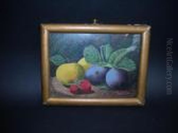 Still Life Of Fruit Oil On Board Signed Lower Right 12cm X 15.5cm Oil Painting by Oliver Clare