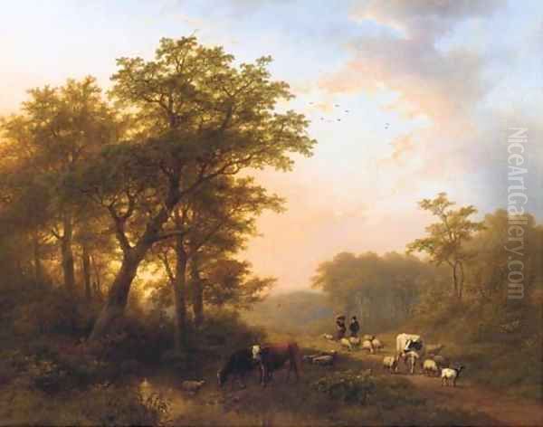 Return of the cattle Oil Painting by Johann Bernard Klombeck