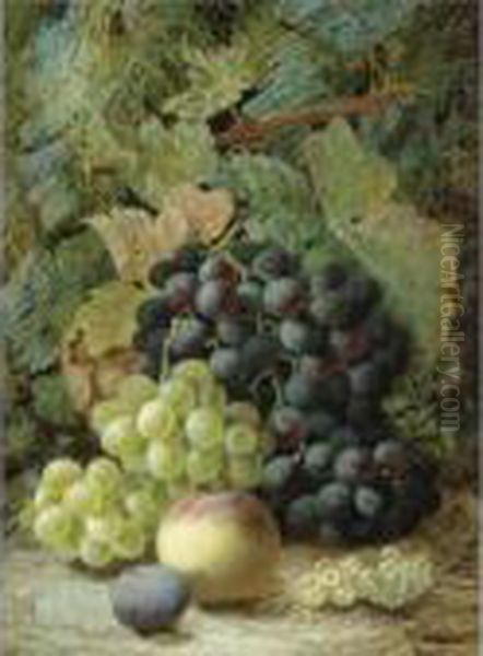 Still Life With Grapes; Still Life With A Bird's Nest Oil Painting by Oliver Clare