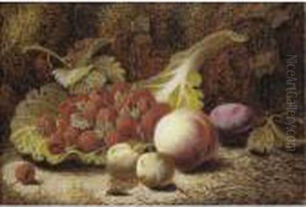 Still Life With Grapes; Still Life With Raspberries Oil Painting by Oliver Clare