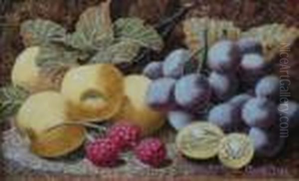 Still Life - Various Fruits, Grapes, Raspberries, Gooseberries
 Etc. Oil Painting by Oliver Clare