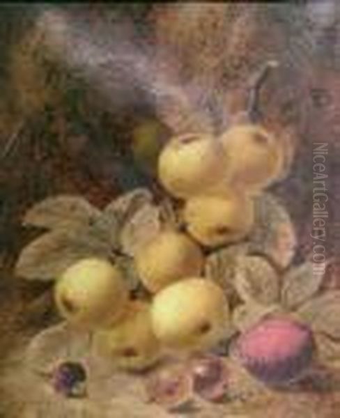 Fruit On A Mossy Bank Oil Painting by Oliver Clare