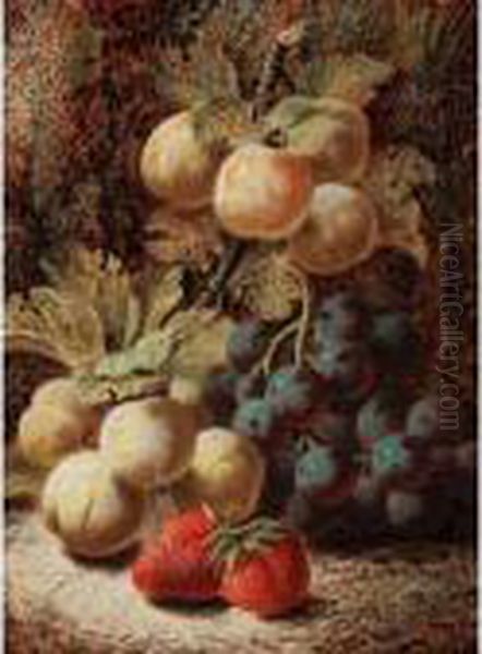 Still Life With Plums, Grapes And Strawberries Oil Painting by Oliver Clare