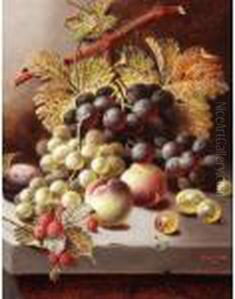 Still Life With Peaches, Grapes And Raspberries Oil Painting by Oliver Clare