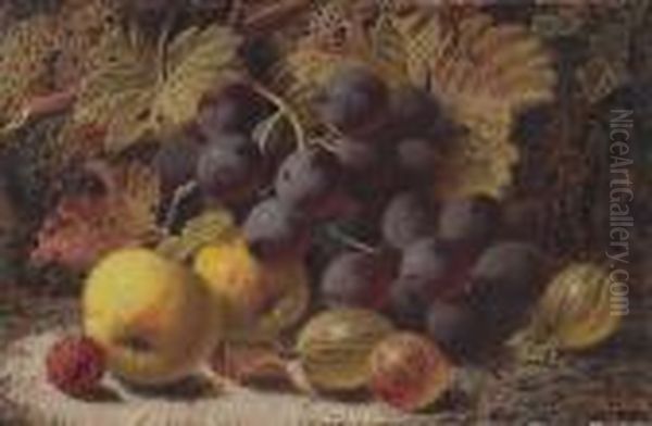 A Still Life With Apples, 
Grapes, Gooseberries And A Raspberry; Also A Companion Painting (a Pair) Oil Painting by Oliver Clare