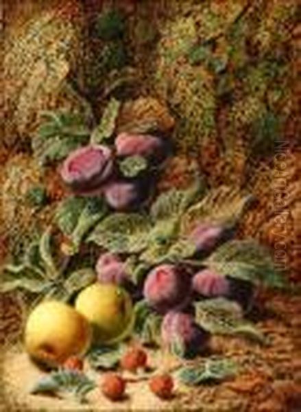 Still Life With Plums, Apples And Raspberries Oil Painting by Oliver Clare