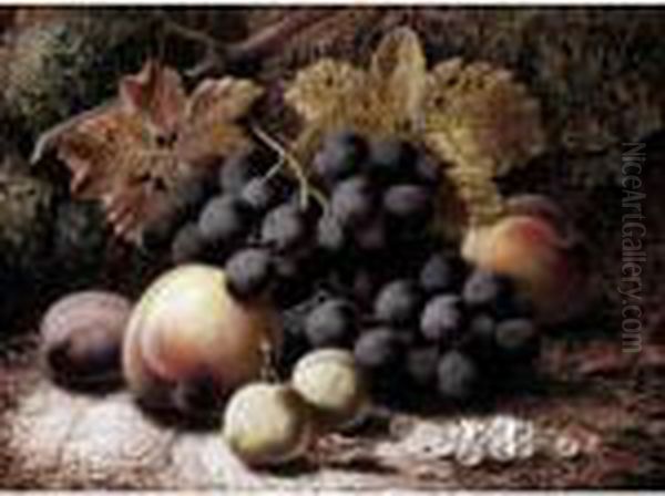 Still Life With Grapes, Apples And Plums Oil Painting by Oliver Clare