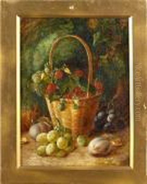 Still Life Of Fruit And A Basket Oil Painting by Vincent Clare