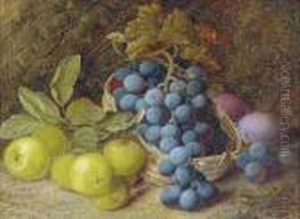 Grapes In A Basket, Apples And Plums On A Mossy Bank Oil Painting by Vincent Clare