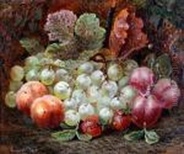 Still Life Of Grapes, Plums Andstrawberries Oil Painting by Vincent Clare