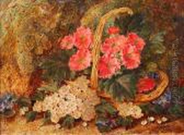 Primula, Apple Blossom And Violets On Abank Oil Painting by Vincent Clare