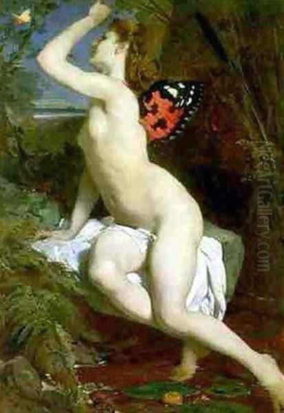 The Beauty and Butterfly Oil Painting by Ferdinand Keller