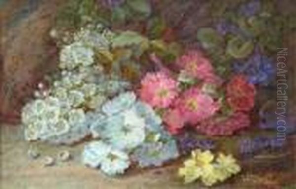 Still Life With Mayflower, Primroses And Violets Oil Painting by Vincent Clare