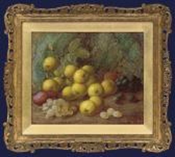 Greengages, Plums And Grapes On A Mossy Bank Oil Painting by Vincent Clare