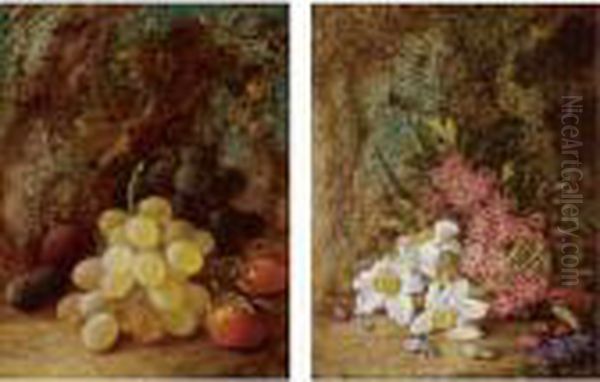 Still Life Of Fruit; Still Life Of Flowers Oil Painting by Vincent Clare