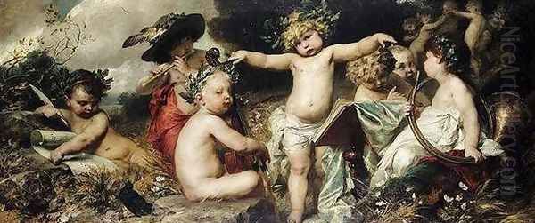 Puttenfries Musik (Frieze with putti: Music) Oil Painting by Ferdinand Keller