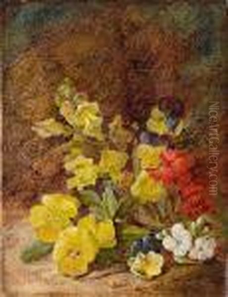 Primroses On A Bank Oil Painting by Vincent Clare