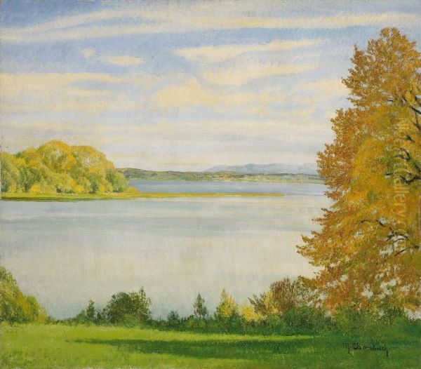 Starnberger See Mit Blickauf Die Roseninsel Oil Painting by Maximilian Clarenbach