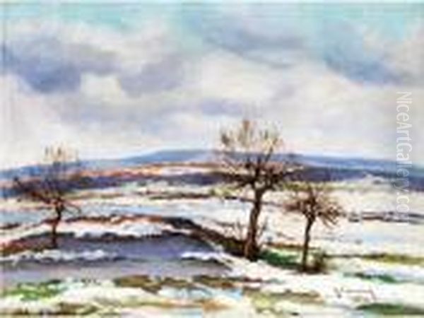 Winterlandschaft Mit Kruppelweiden Aneinem Weiher Oil Painting by Maximilian Clarenbach