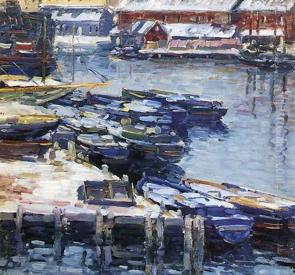 Docks in Winter Oil Painting by Charles Salis Kaelin