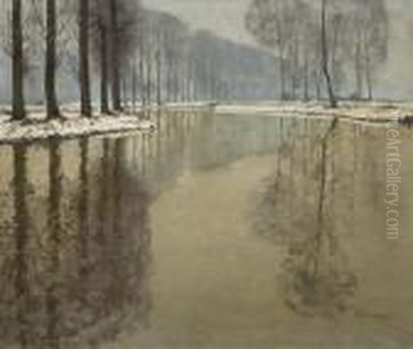 Winter An Der Erft Oil Painting by Maximilian Clarenbach