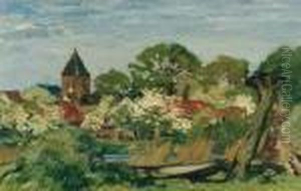 Summerly Landscape With Church Village Oil Painting by Maximilian Clarenbach