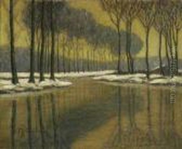 Winterliche Flusslandschaft. Oil Painting by Maximilian Clarenbach