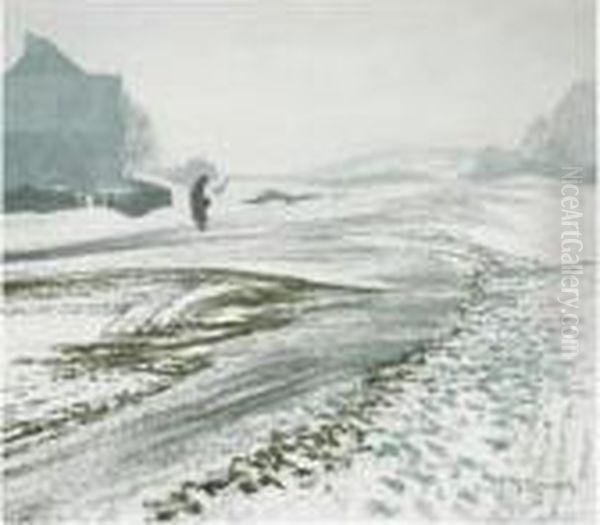 Figures In A Snowy Landscape, Possibly Sauerland Oil Painting by Maximilian Clarenbach