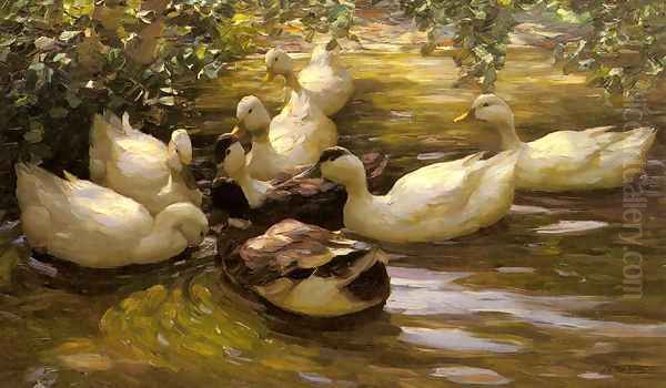 Enten in Wasser Unter Birken Oil Painting by Alexander Max Koester