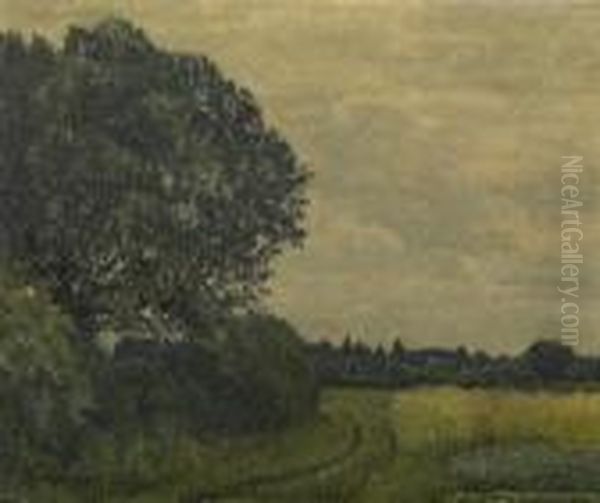 Summerly Forest And Field Landscape In The Lower Rhine. Signed Lower Left: M. Clarenbach Oil Painting by Maximilian Clarenbach