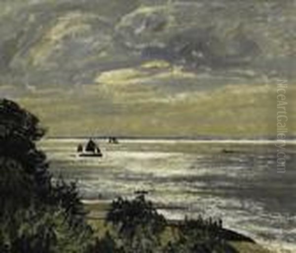 Hamburg. On The Banks Of The 
Elbe In Blankenese. Twilight. Signed Bottom Right: M. Clarenbach Oil Painting by Maximilian Clarenbach