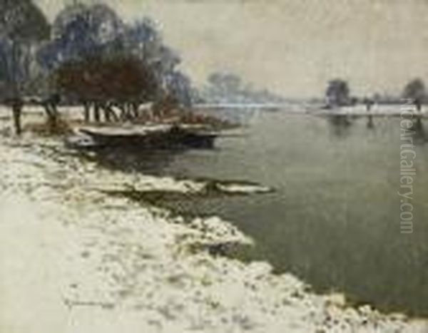 Winter At The Erft Oil Painting by Maximilian Clarenbach