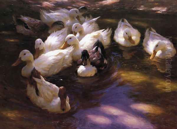 Eleven Ducks in the Morning Sun Oil Painting by Alexander Max Koester