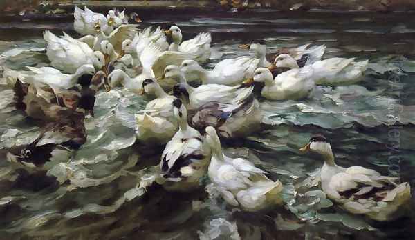 Ducks in a Pond Oil Painting by Alexander Max Koester