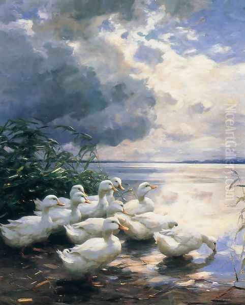 Ducks in the Morning Oil Painting by Alexander Max Koester