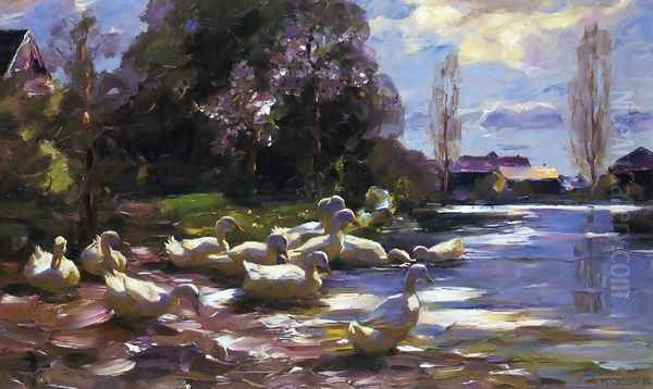 Twelve Ducks Setting Out Oil Painting by Alexander Max Koester