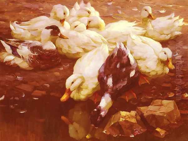 Enten Am Teich (Ducks in the pond) Oil Painting by Alexander Max Koester