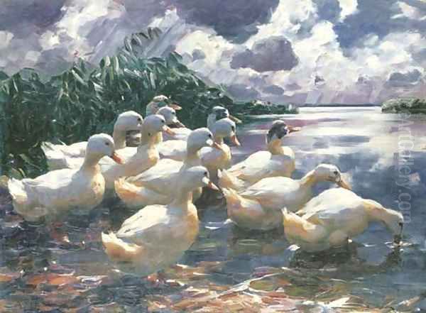 Ducks on a Pond Oil Painting by Alexander Max Koester