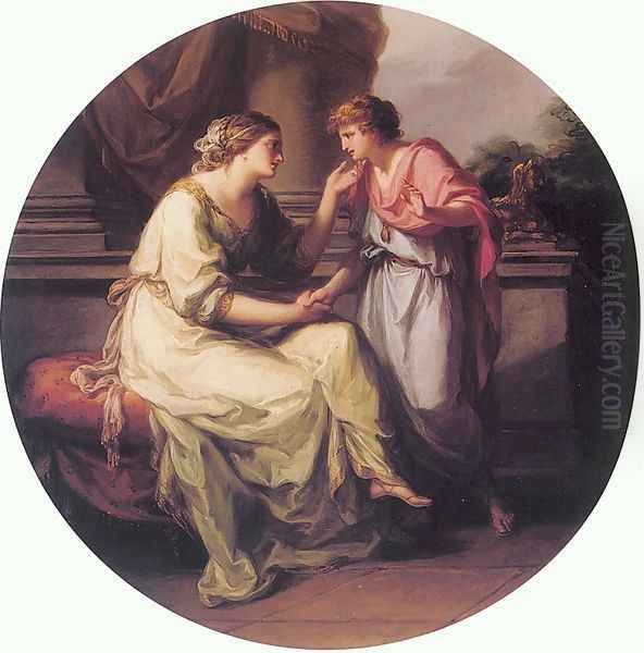 Papirius Pratextatus Entreated by his Mother to Disclose the Secrets of the Deliberations of the Roman Senate Oil Painting by Angelica Kauffmann