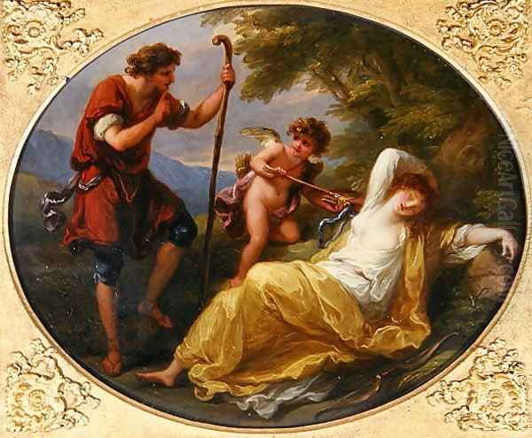 A Sleeping Nymph watched by a shepherd Oil Painting by Angelica Kauffmann