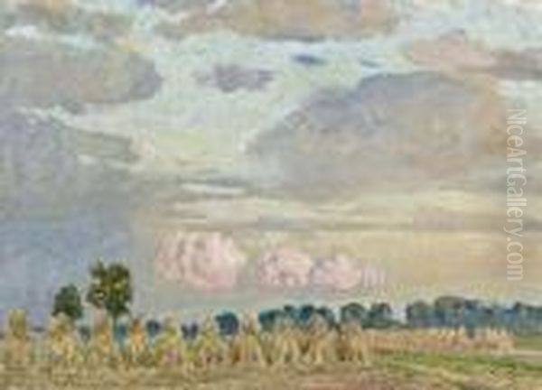 Gerbes Le Soir - Nuages Oil Painting by Emile Claus