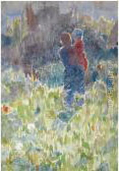 Mother And Child In A Sunlit Garden Oil Painting by Emile Claus