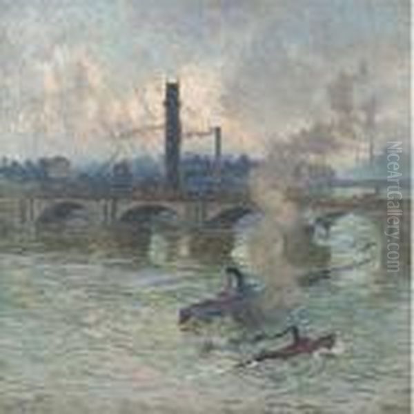 Bateaux A Vapeur Sur La Tamise Oil Painting by Emile Claus