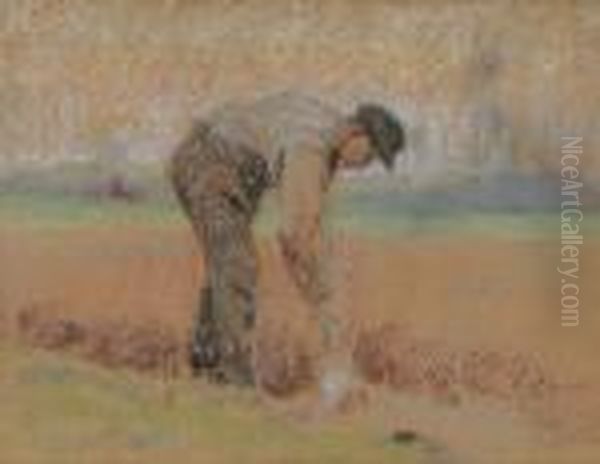 Farmer In The Field Oil Painting by Emile Claus