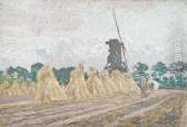 Summer Landscape With Ploughing Farmer Oil Painting by Emile Claus