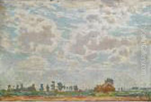 A Clouded Sky Above A Belgian Farmhouse Oil Painting by Emile Claus